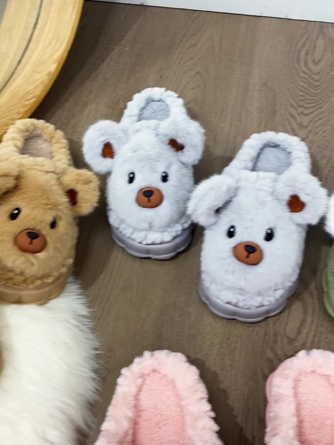 Ladies Cartoon Plush Lined Cozy Thick Sole Home Slippers, Honey Girl Style, Easy Slip-On, Cartoon Pattern, Winter Comfy Fabric Footwear with EVA Sole, European & Southeast Asia Special - Ruian Origin